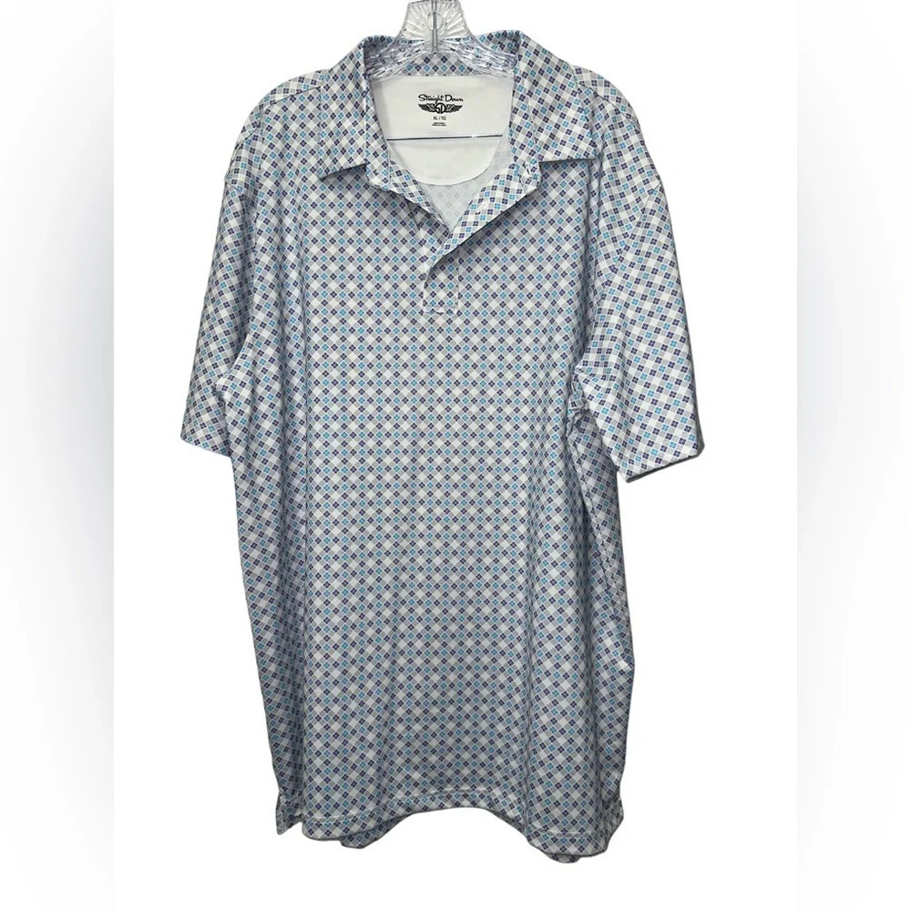 Straight Down Polo Shirt Geometric All Over Print Performance Mens XL
